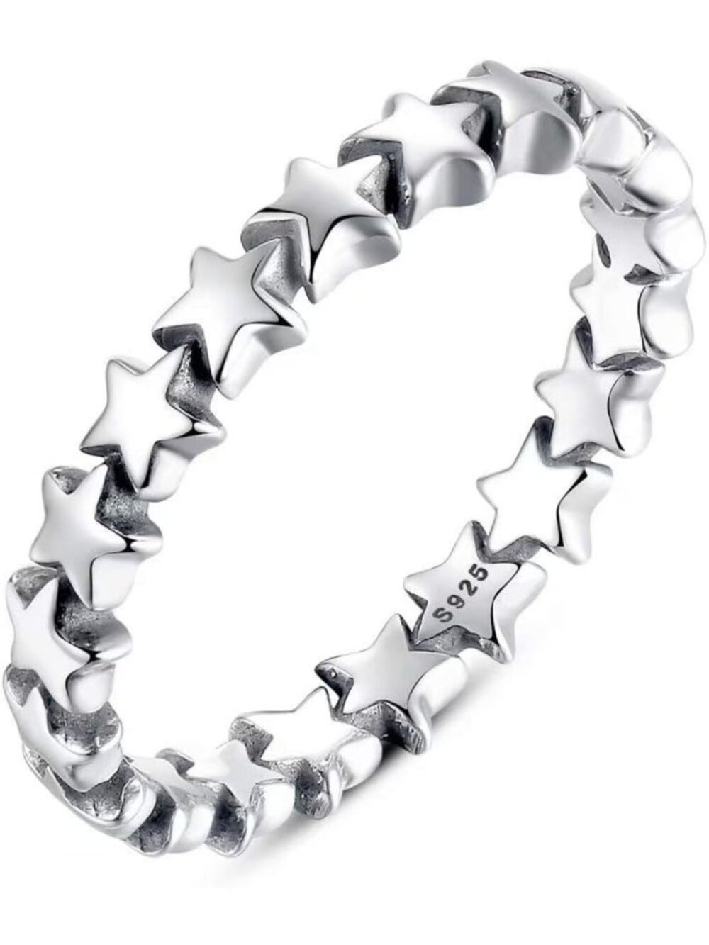 925 Sterling Silver Stackable Star Eternity Promise Ring for Her - Dainty